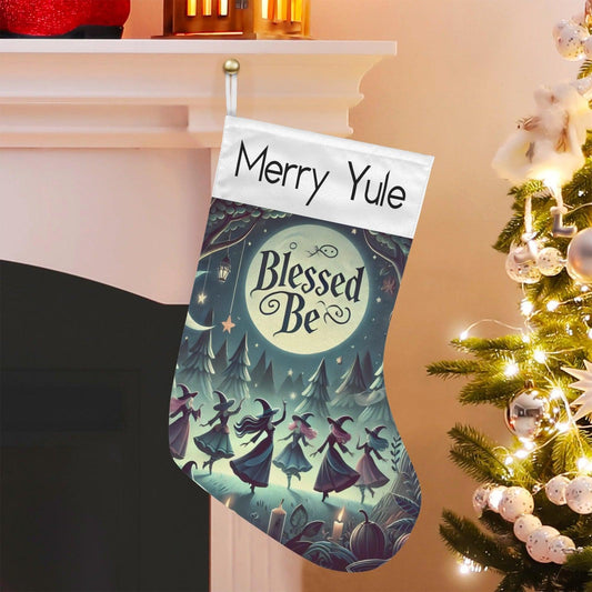 Moonlit Witch Blessed Yule Wicca Christmas Stocking for Yule Decorations
