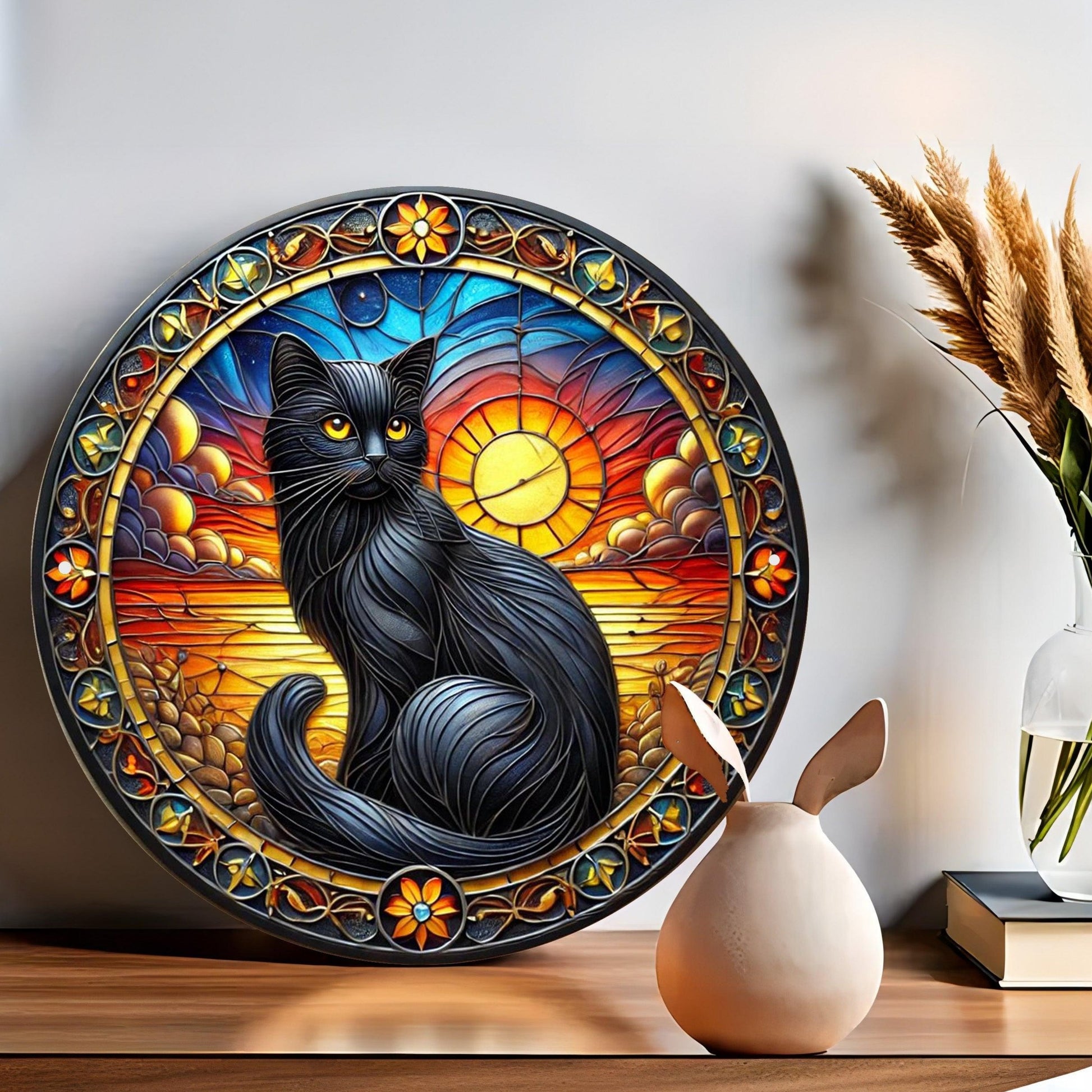 Black Cat at Sunset Metal Wall Art Black Cat Home Decor-MoonChildWorld