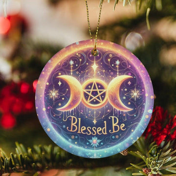 Pentacle Triple Moon Ceramic Christmas Ornament for Yule Tree Decorations-MoonChildWorld