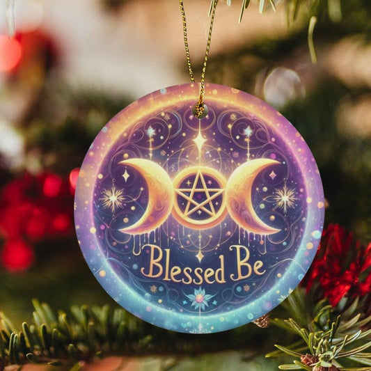 Pentacle Triple Moon Ceramic Christmas Ornament for Yule Tree Decorations