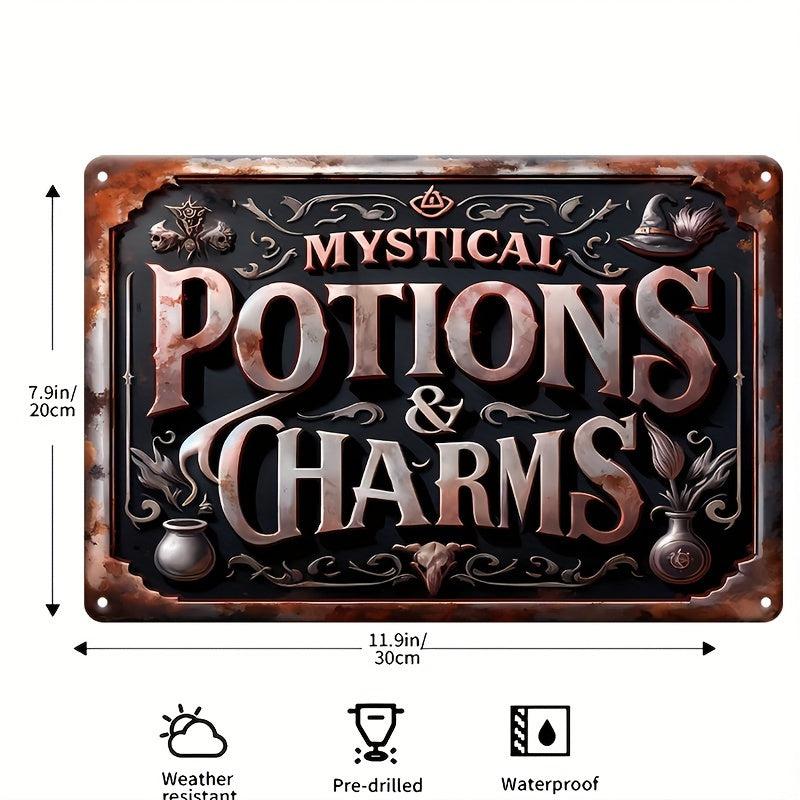 Mystical Potions & Charms Metal Sign Witch Wall Decor Halloween Welcome Sign-MoonChildWorld