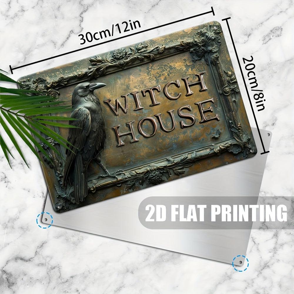 Witch House with Raven Metal Sign Witch Wall Decor Halloween Welcome Sign-MoonChildWorld