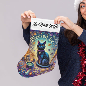 Wicca Yule Black Cat Witchy Christmas Stocking for Yule Decorations