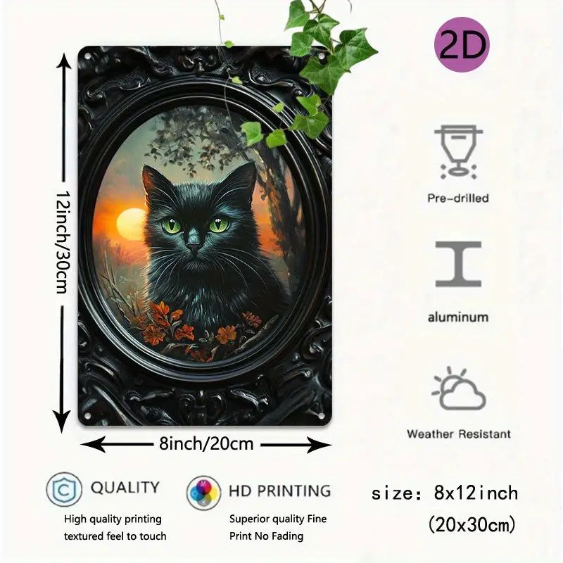 Black Cat Wall Art Occult Cat Metal Sign-MoonChildWorld