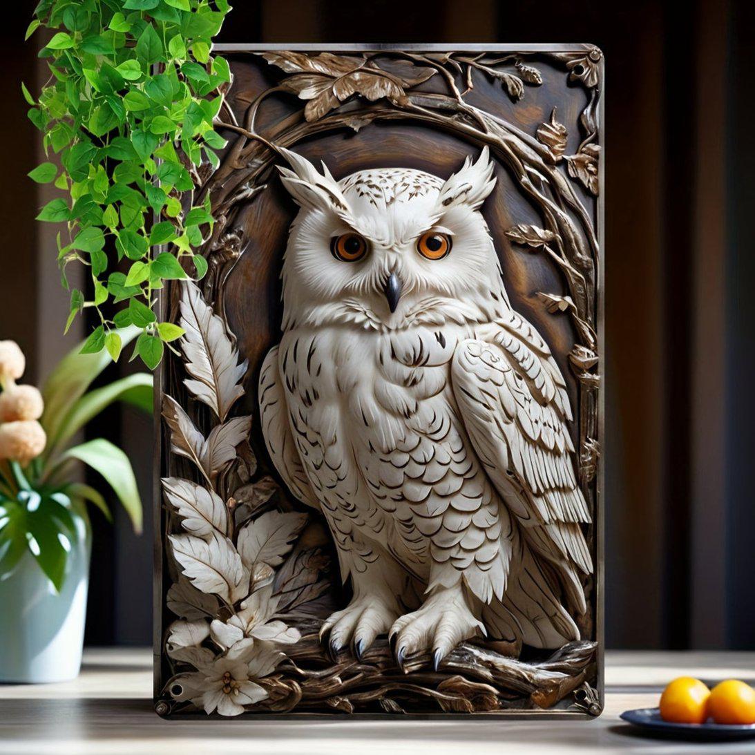 White Owl Metal Sign Spirit Animal Wall Sign Mystic Owl Home Decor-MoonChildWorld