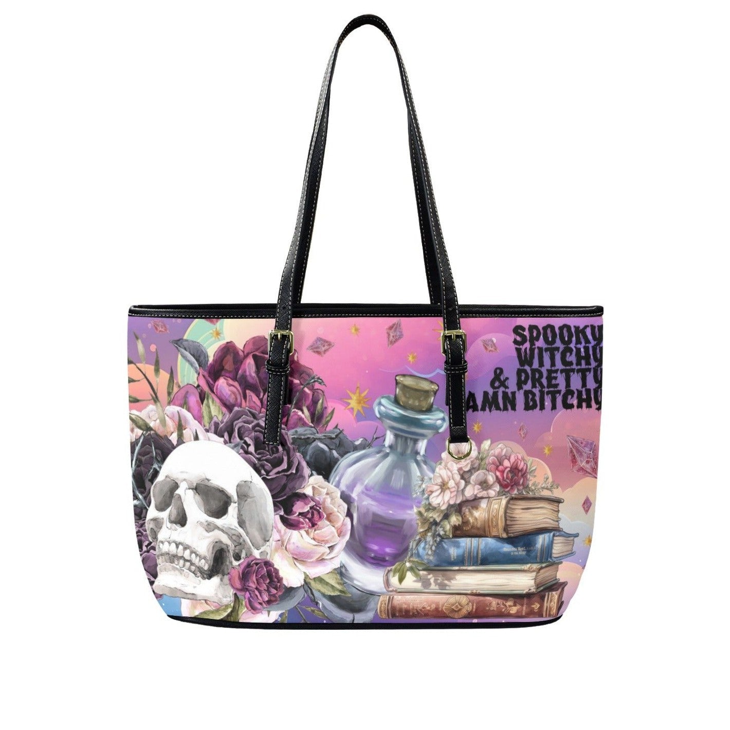 Spooky Witch Skull Gothic Tote Bag-MoonChildWorld