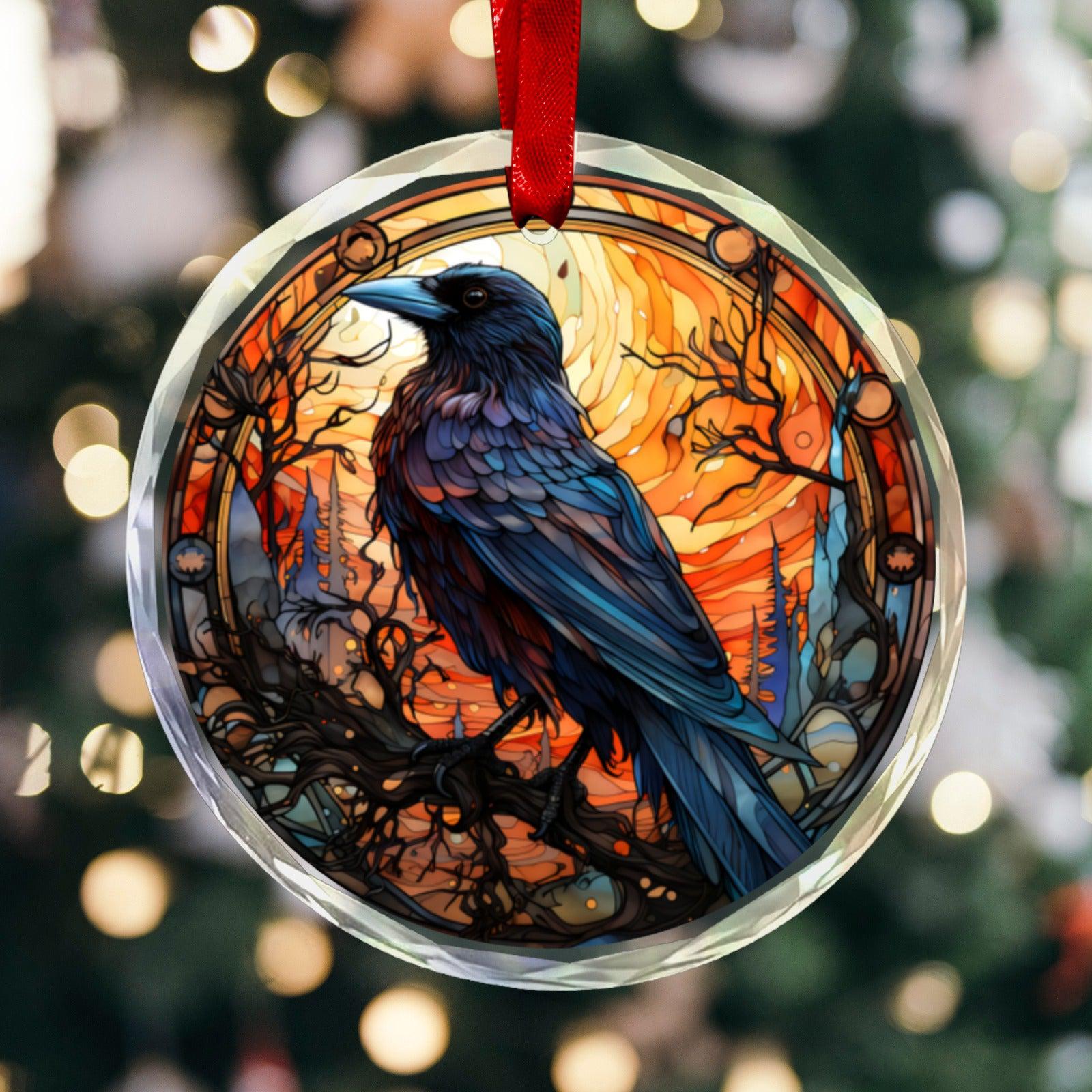 Black Raven Ornament Gothic Crow Glass Christmas Ornament-MoonChildWorld