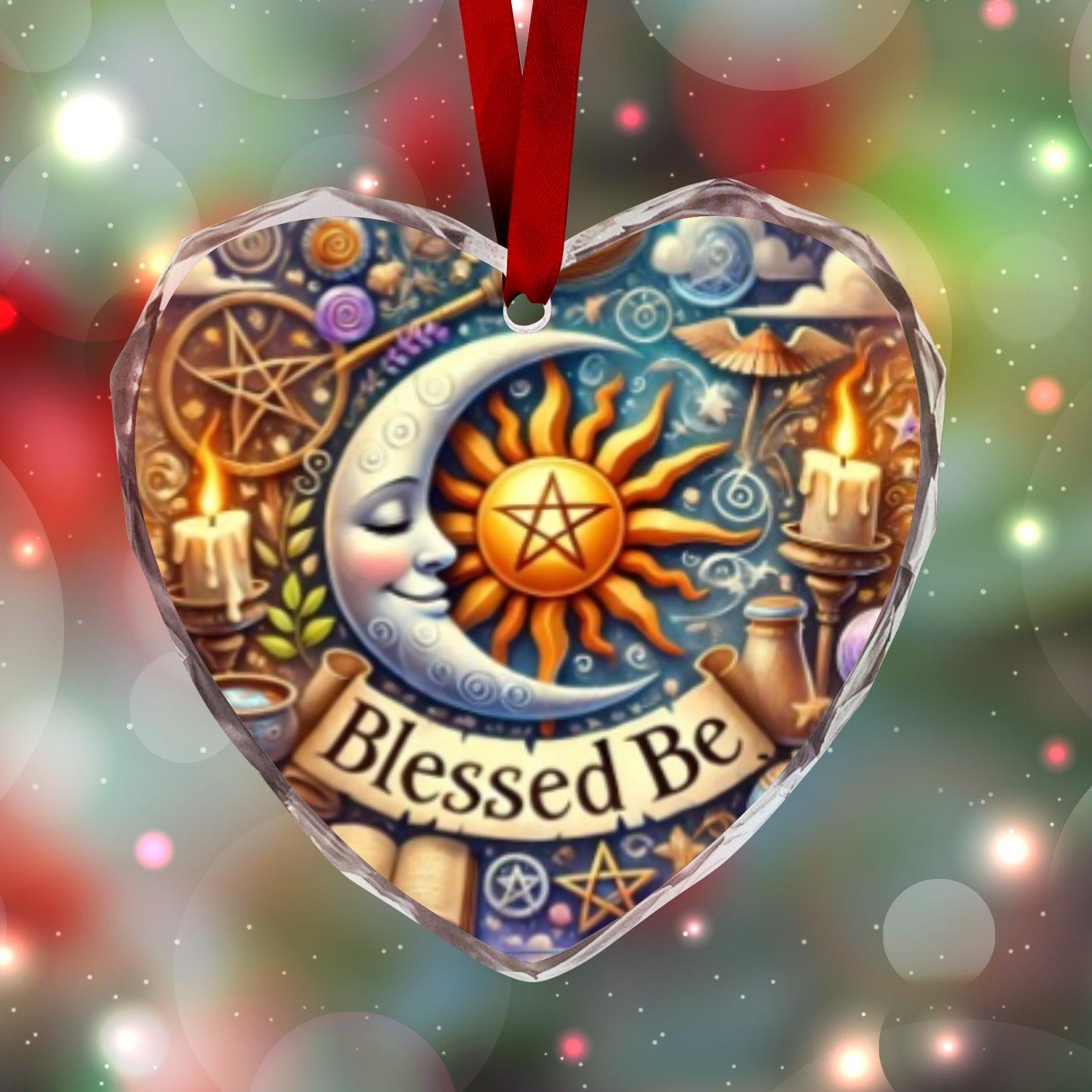 Cestial Sun Moon Pagan Wicca Yule Heart-Shaped Crystal Glass Ornament-MoonChildWorld