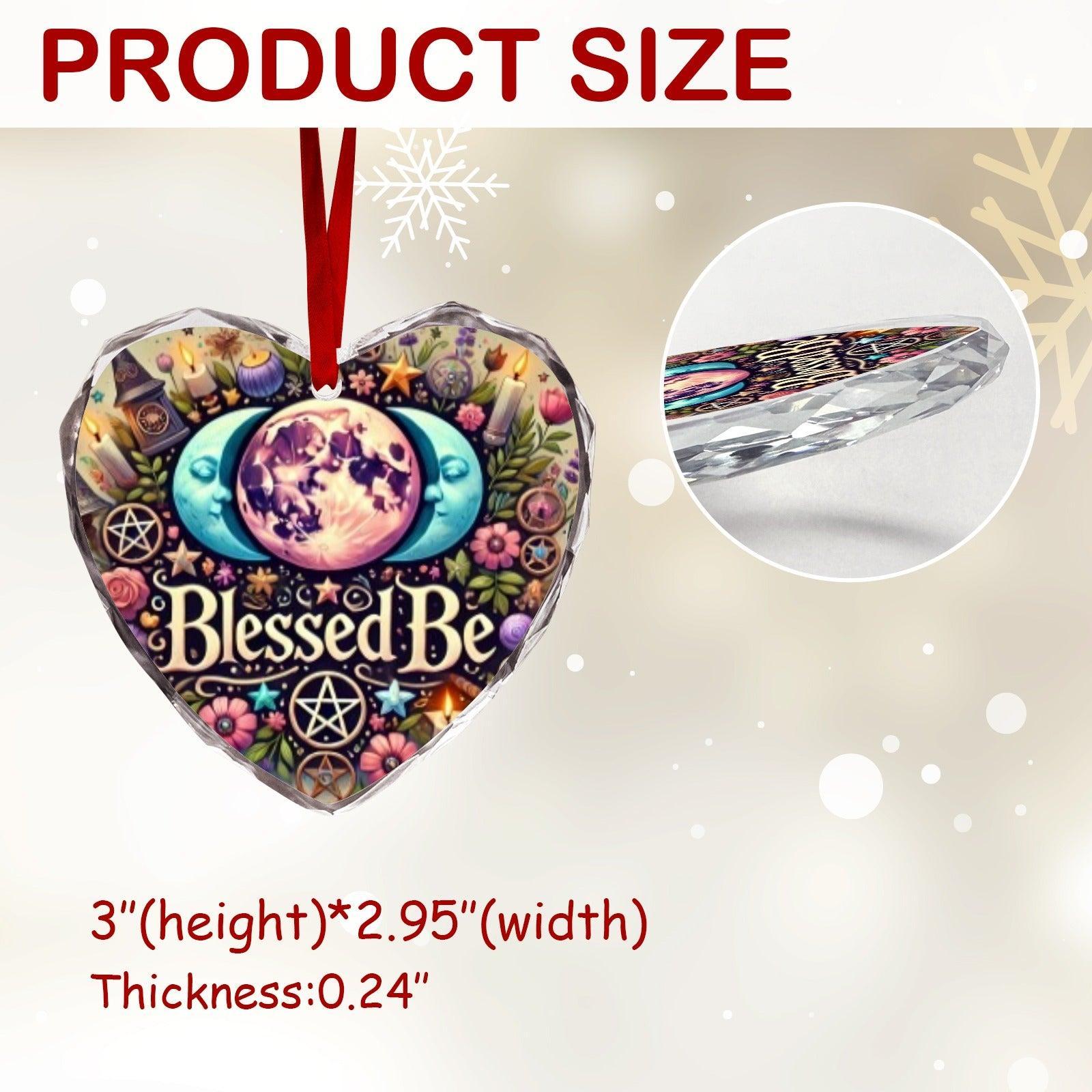 Pentacle Triple Moon Pagan Christmas Heart-Shaped Crystal Glass Ornament-MoonChildWorld