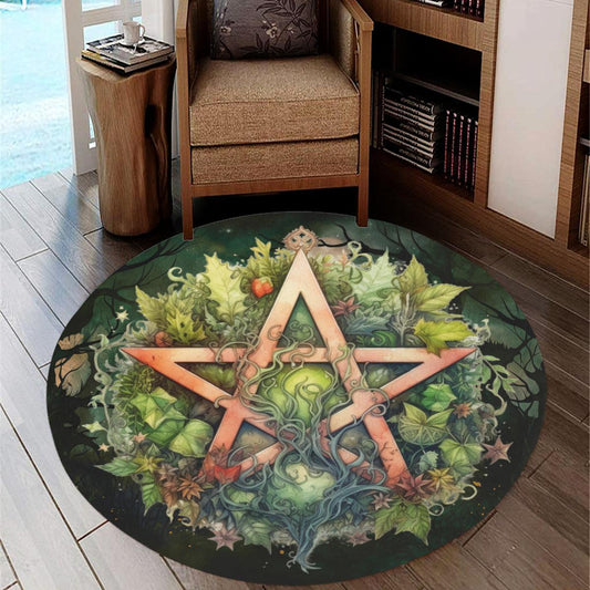 Pagan Pentagram Round Rug Wicca Rug