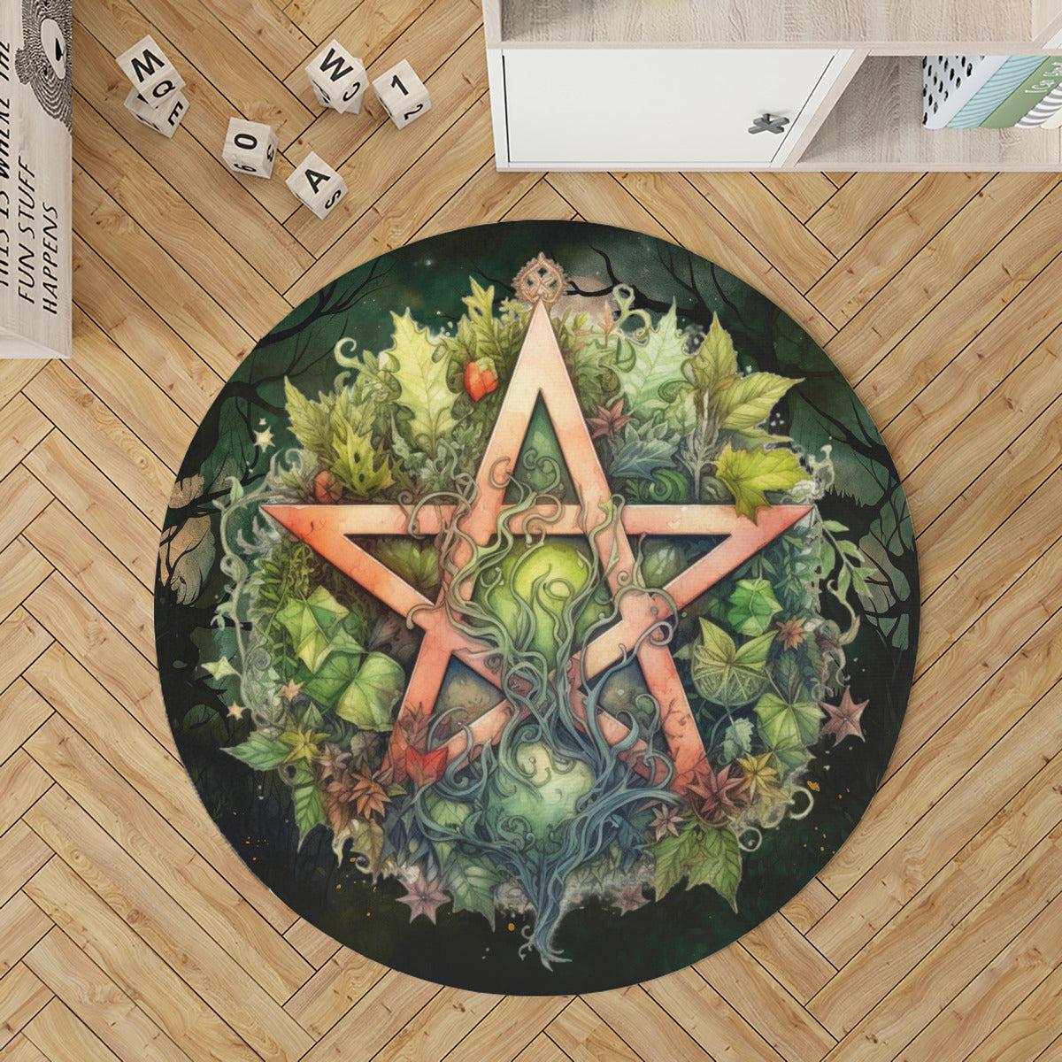 Pagan Pentagram Round Rug Wicca Rug-MoonChildWorld