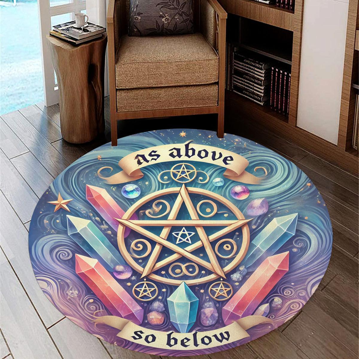 Wicca Pentacle Round Rug Crystal Pentacle Carpet for Pagan Home Decor-MoonChildWorld