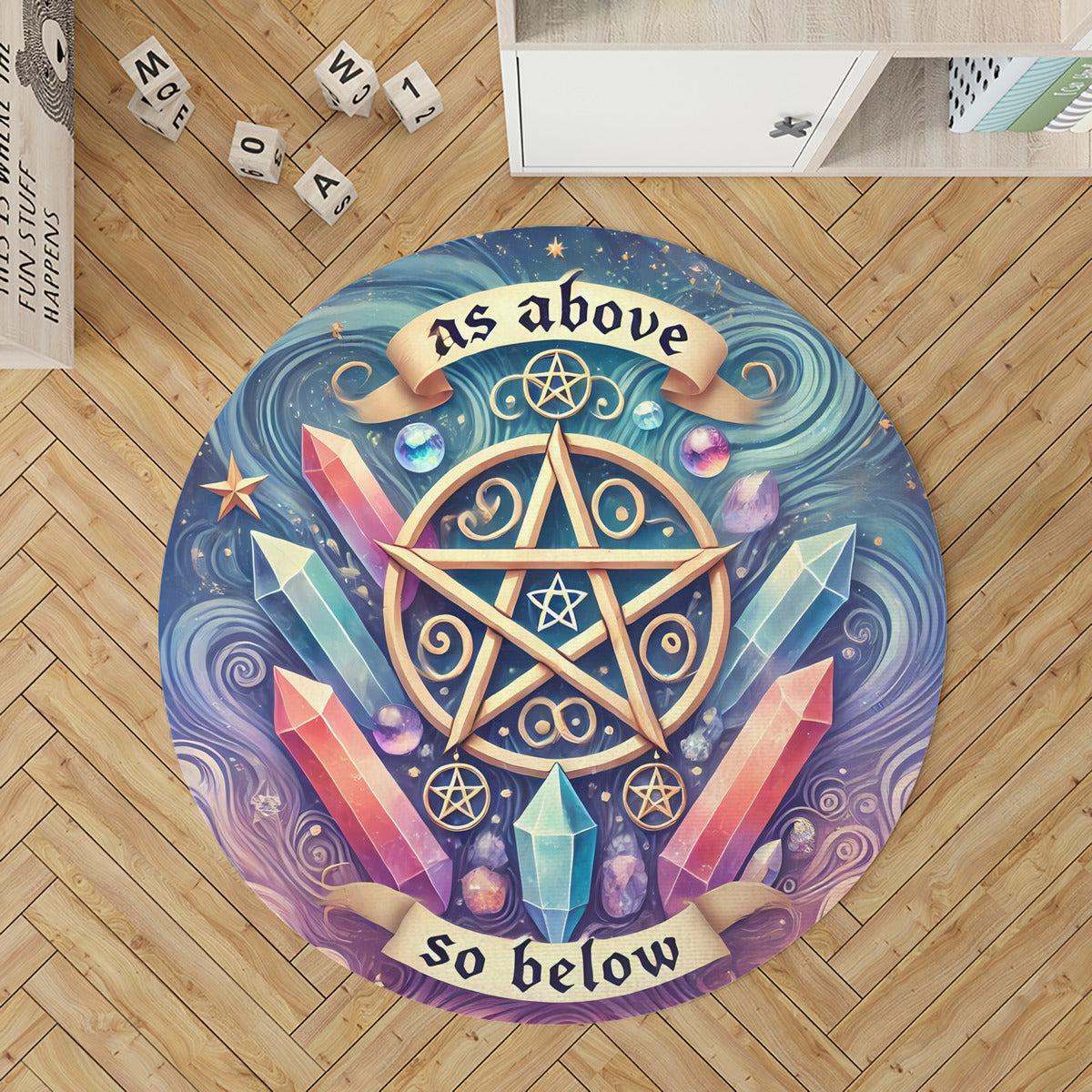 Wicca Pentacle Round Rug Crystal Pentacle Carpet for Pagan Home Decor-MoonChildWorld
