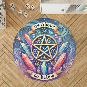 Wicca Pentacle Round Rug Crystal Pentacle Carpet for Pagan Home Decor