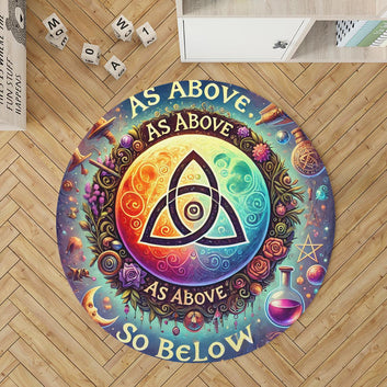 Celtic Triquetra Wicca Round Rug Spiritual Carpet for Pagan Home Decor