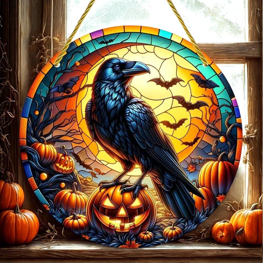Gothic Crow Suncatcher Black Raven Window Hanging For Halloween Decorations