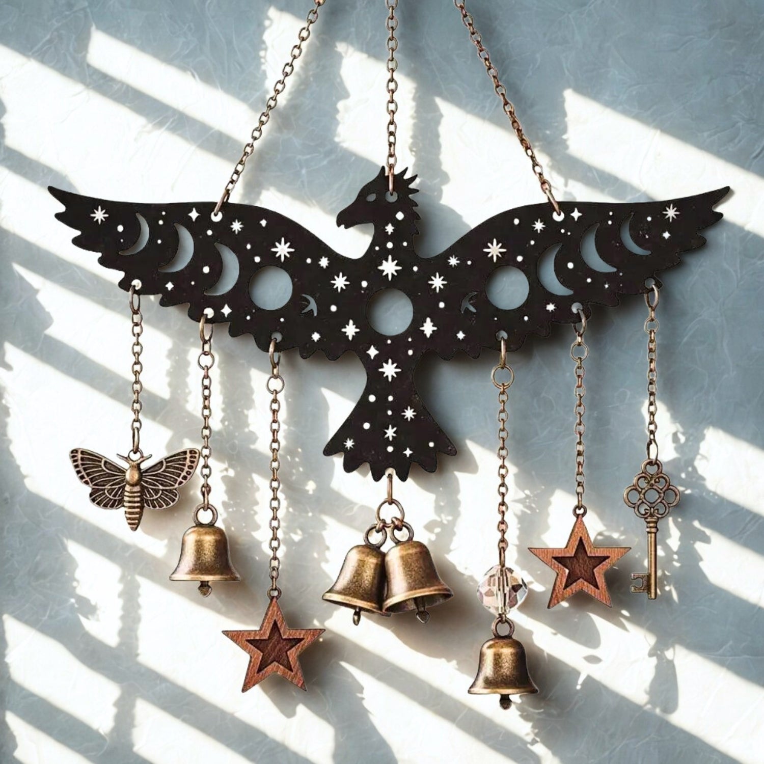 Moon Phases Dragon Butterfly Bat Eagle Metal Wind Chime for Witch Wicca Home Decor-MoonChildWorld