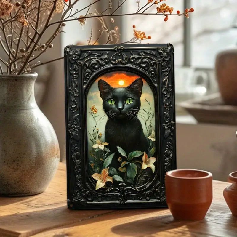 Black Cat Wall Art Occult Cat Metal Sign-MoonChildWorld