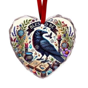 Gothic Crow Wicca Black Raven Heart-Shaped Crystal Glass Ornament