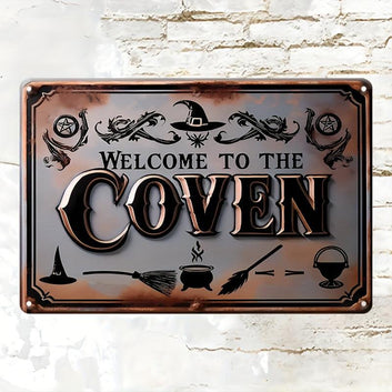 Welcome to the Coven Metal Sign Witch Wall Decor Halloween Welcome Sign