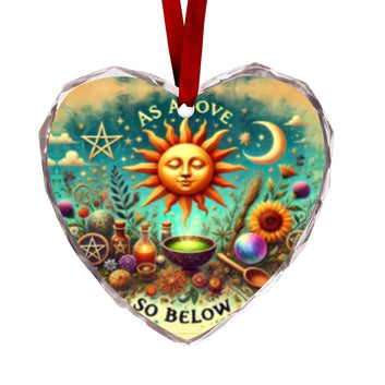 Wicca Sun Moon Pagan Yule Heart-Shaped Crystal Glass Ornament