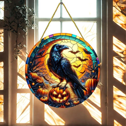 Gothic Crow Suncatcher Black Raven Window Hanging For Halloween Decorations