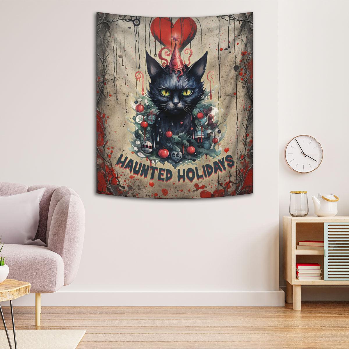 Black Cat Tapestry Gothic Cat Wall Hanging for Christmas-MoonChildWorld