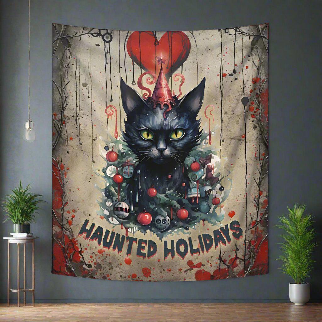 Black Cat Tapestry Gothic Cat Wall Hanging for Christmas-MoonChildWorld