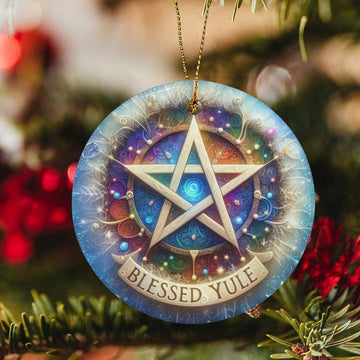 Wiccan Pentagram Ceramic Christmas Ornament for Pagan Yule Decor-MoonChildWorld