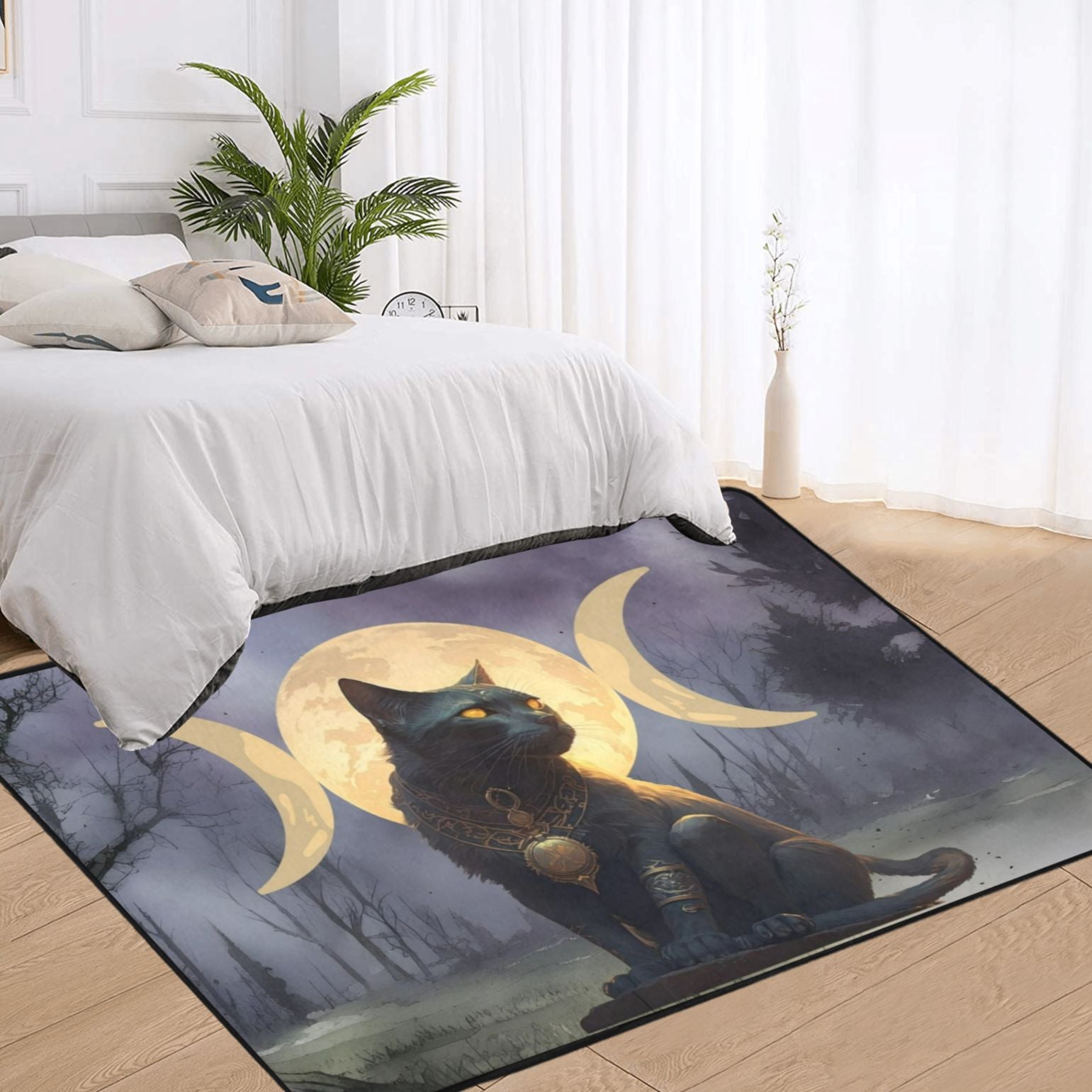 Black cat moon area rug Gothic rug-MoonChildWorld