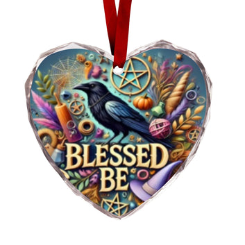 Witchy Raven Wicca Yule Heart-Shaped Crystal Glass Ornament