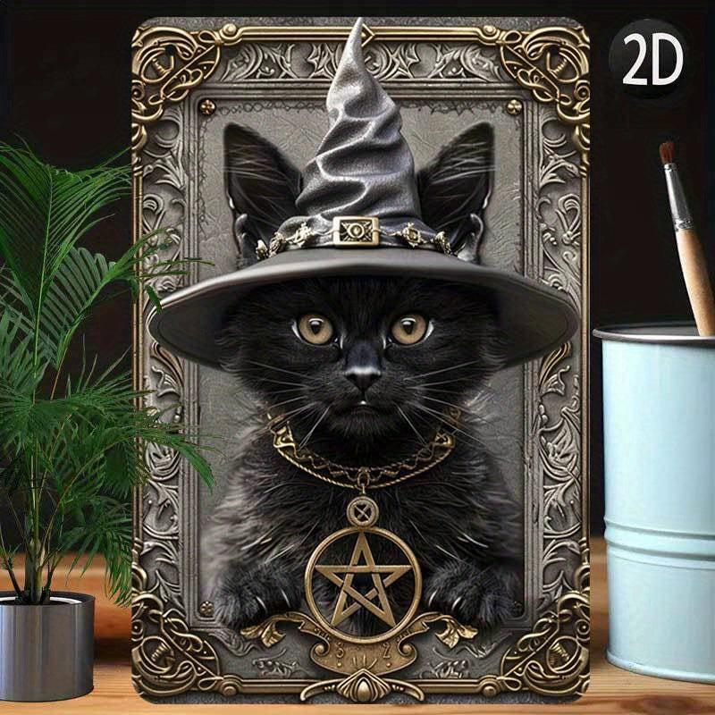 Wizard Cat Wall Art Wall Art Wicca Black Cat Metal Sign Witchcraft Wall Decor-MoonChildWorld