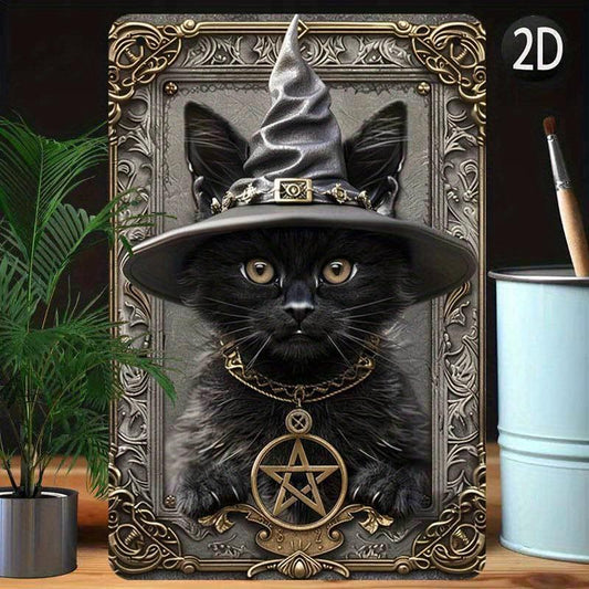 Wizard Cat Wall Art Wall Art Wicca Black Cat Metal Sign Witchcraft Wall Decor