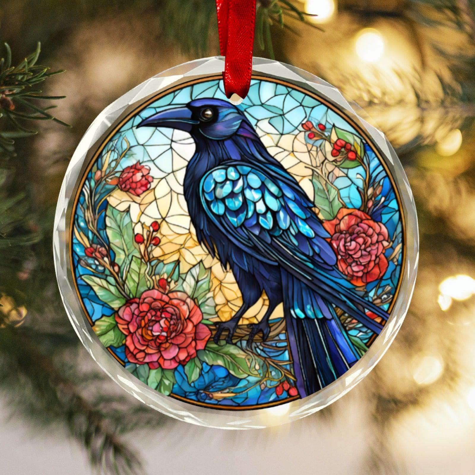 Gothic Crow Ornament Black Raven Glass Christmas Ornament-MoonChildWorld