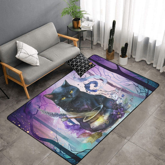 Magic black cat area rug Halloween Witch rug