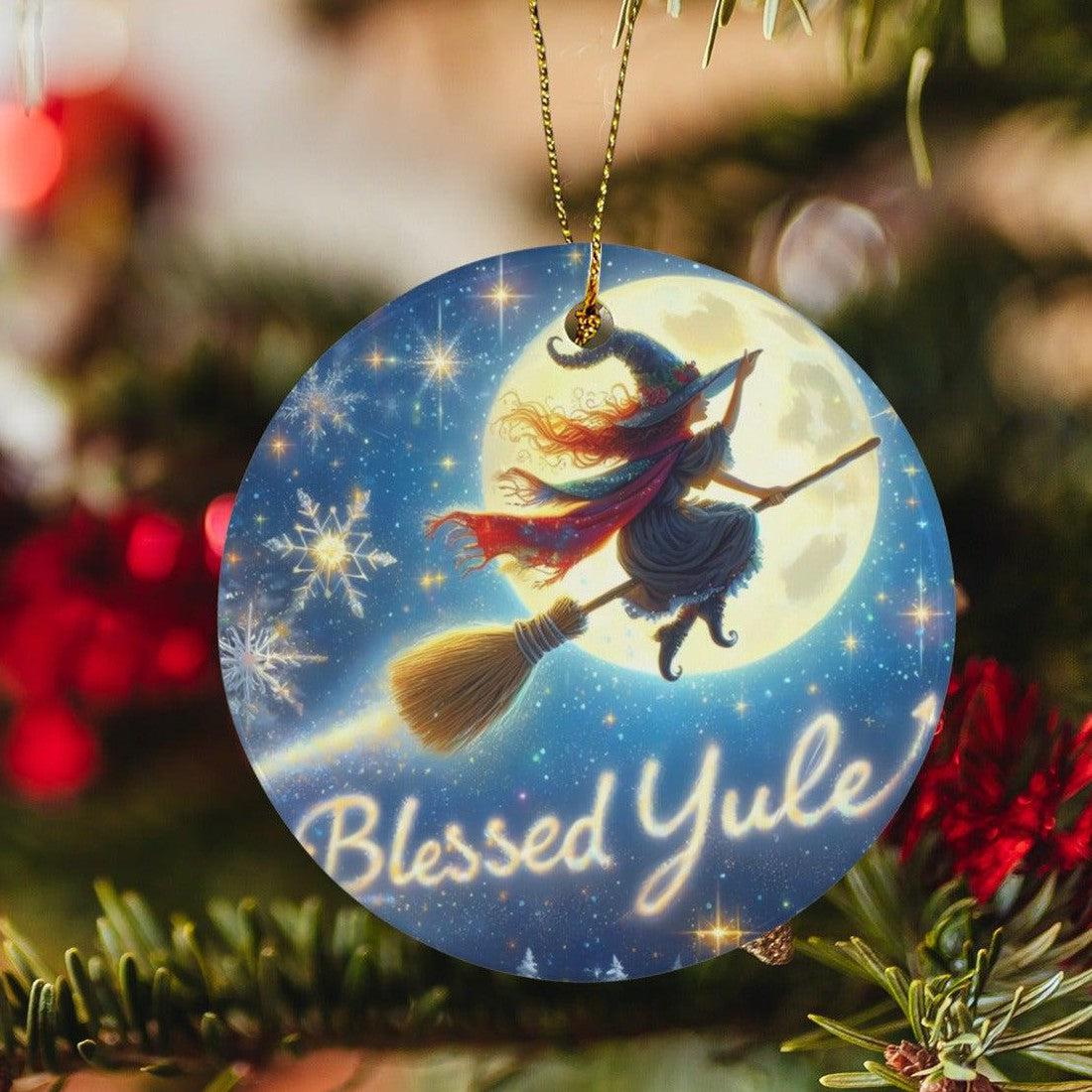 Flying Witch Ceramic Christmas Ornament for Yule Tree Decorations-MoonChildWorld