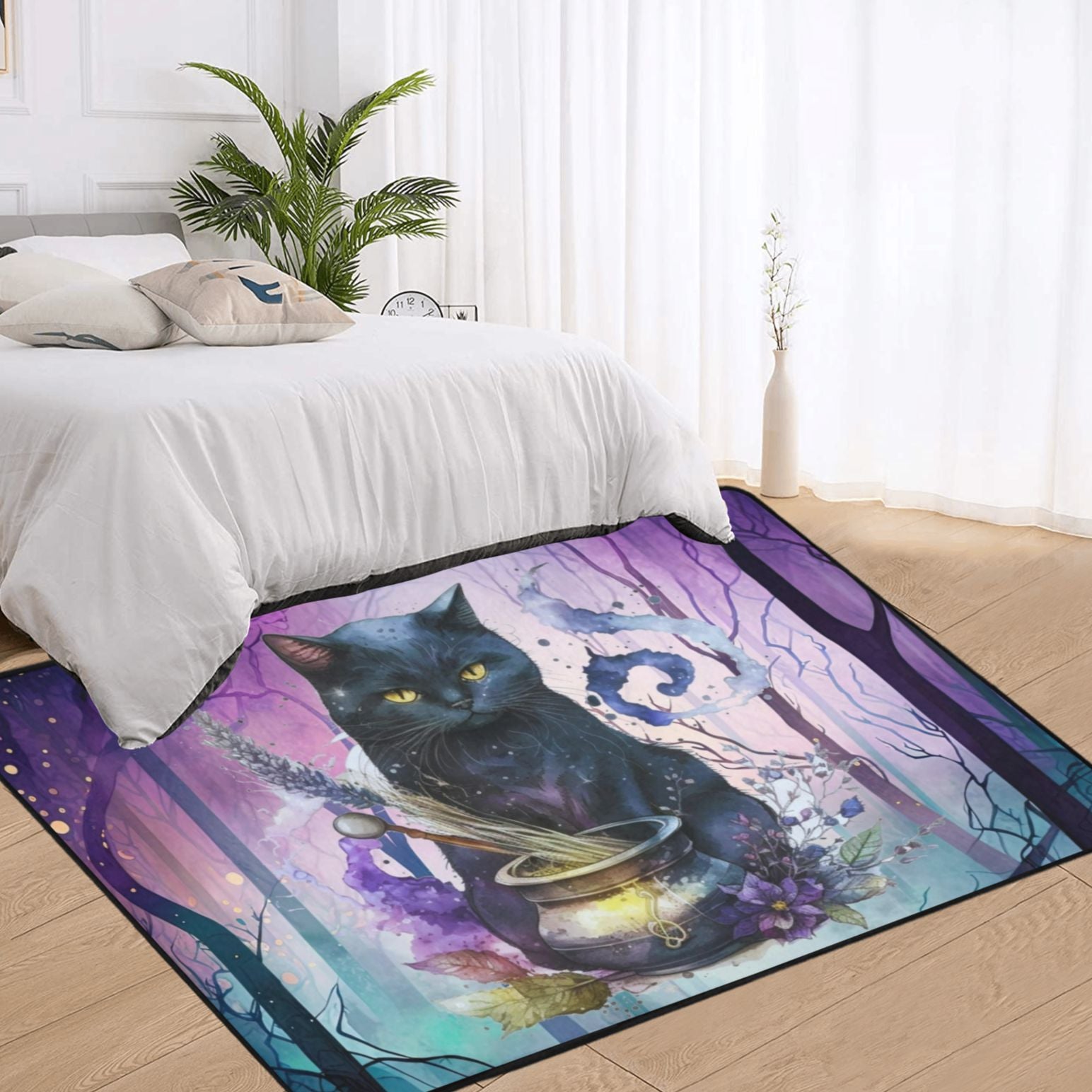 Magic black cat area rug Halloween Witch rug-MoonChildWorld