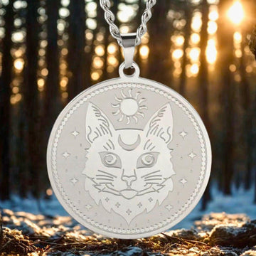 Occult Cat Witchy Necklace for Wiccan Jewelry - Celestial Moon Sun Witch Cat Necklace-MoonChildWorld