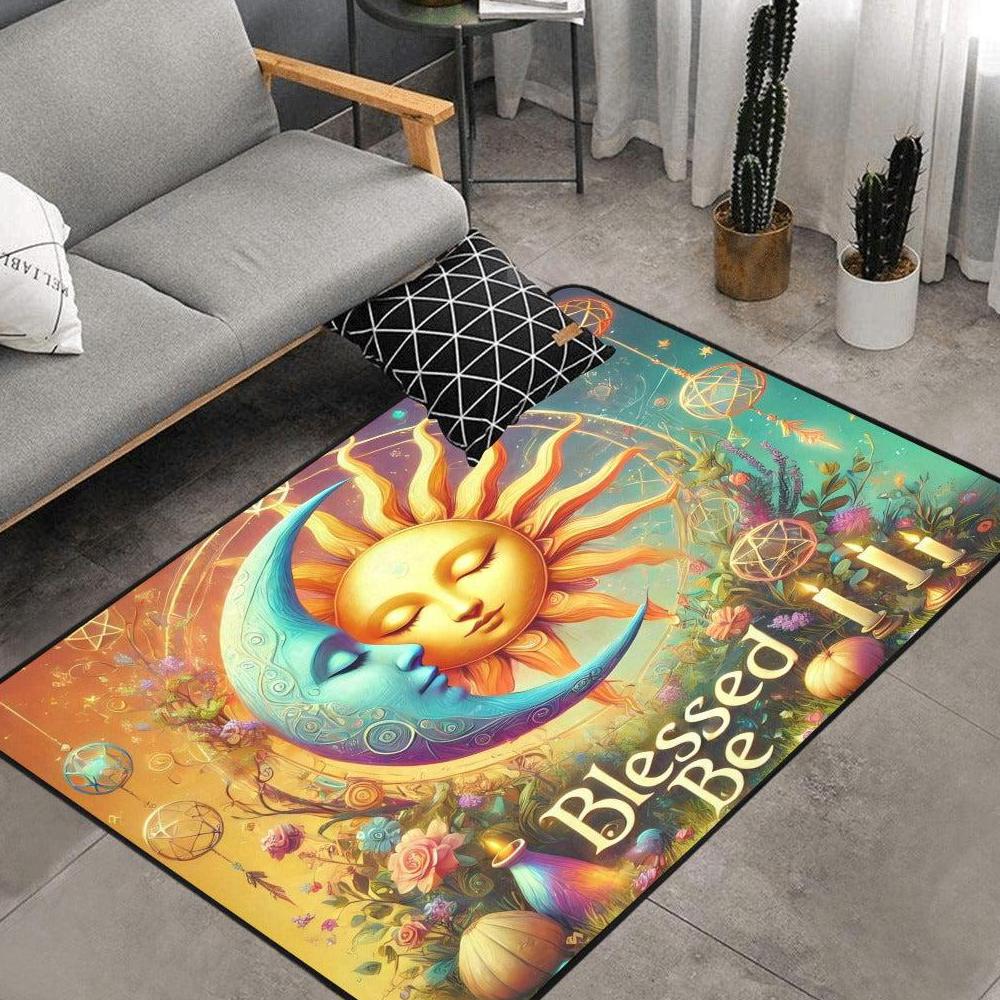 Boho Sun Moon Wicca Area Rug Celestial Goddess Pagan Carpet-MoonChildWorld