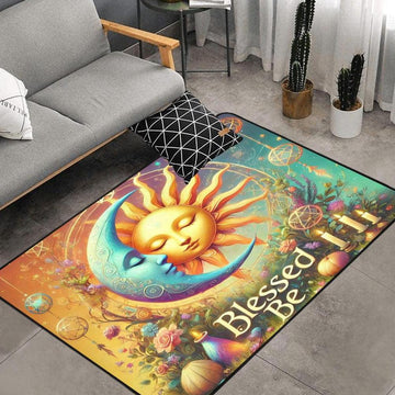 Boho Sun Moon Wicca Area Rug Celestial Goddess Pagan Carpet-MoonChildWorld