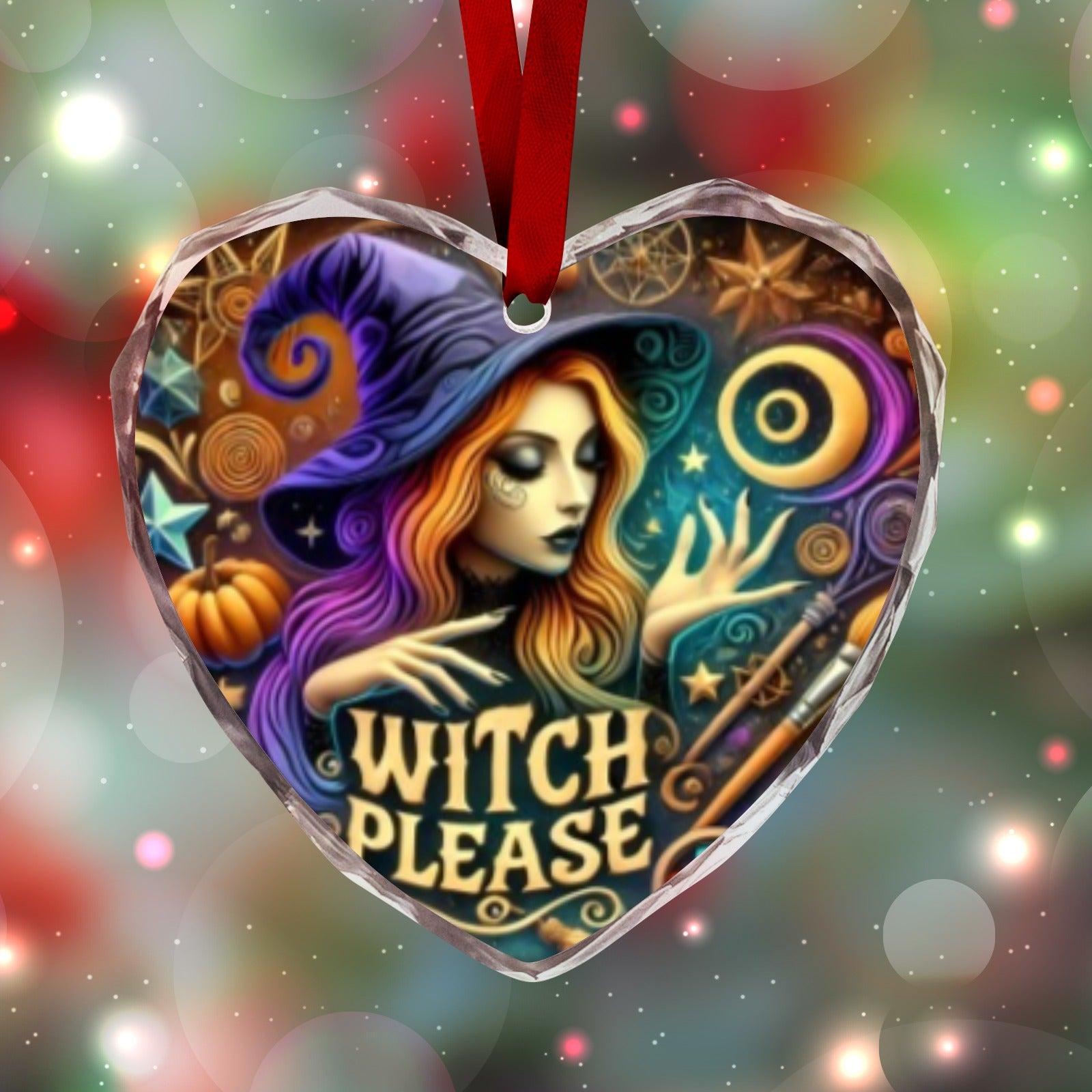 Gothic Witch Halloween Christmas Heart-Shaped Crystal Glass Ornament-MoonChildWorld