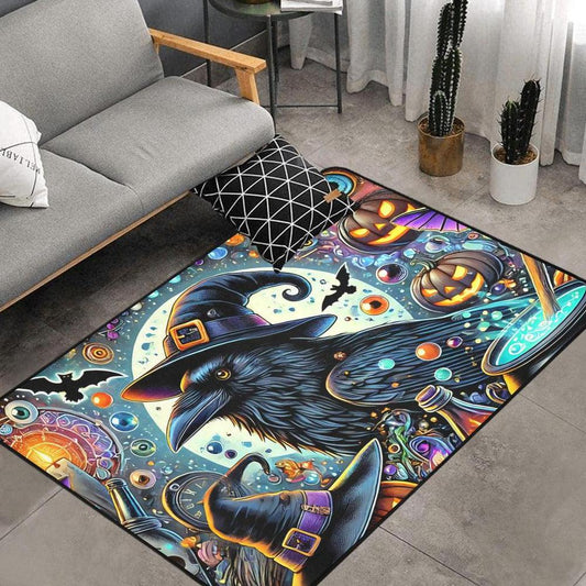 Black Raven Gothic Area Rug Witchy Crow Carpet for Halloween