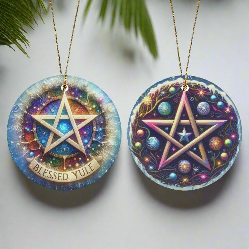 Wiccan Pentagram Ceramic Christmas Ornament for Pagan Yule Decor-MoonChildWorld