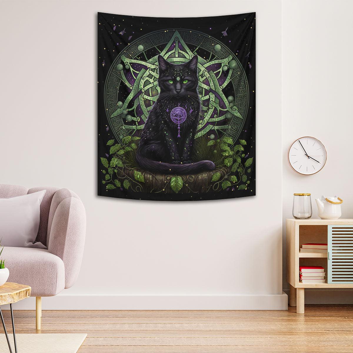 Wicca Black Cat Tapestry Magic Cat Wall Hanging-MoonChildWorld