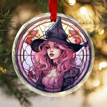 Beautiful Witch Glass Christmas Ornament