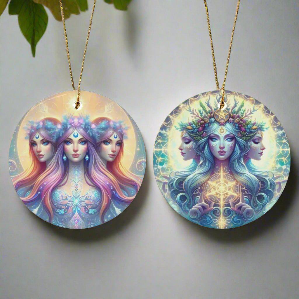 Triple Goddess Ceramic Christmas Ornament for Yule Tree Decorations-MoonChildWorld