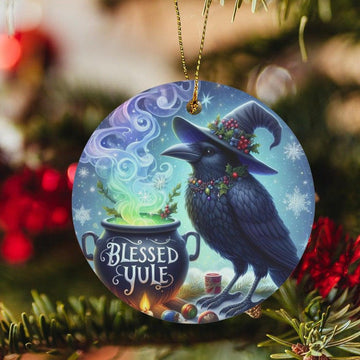 Black raven Ceramic Christmas Ornament Gothic Crow Christmas Tree Ornament-MoonChildWorld