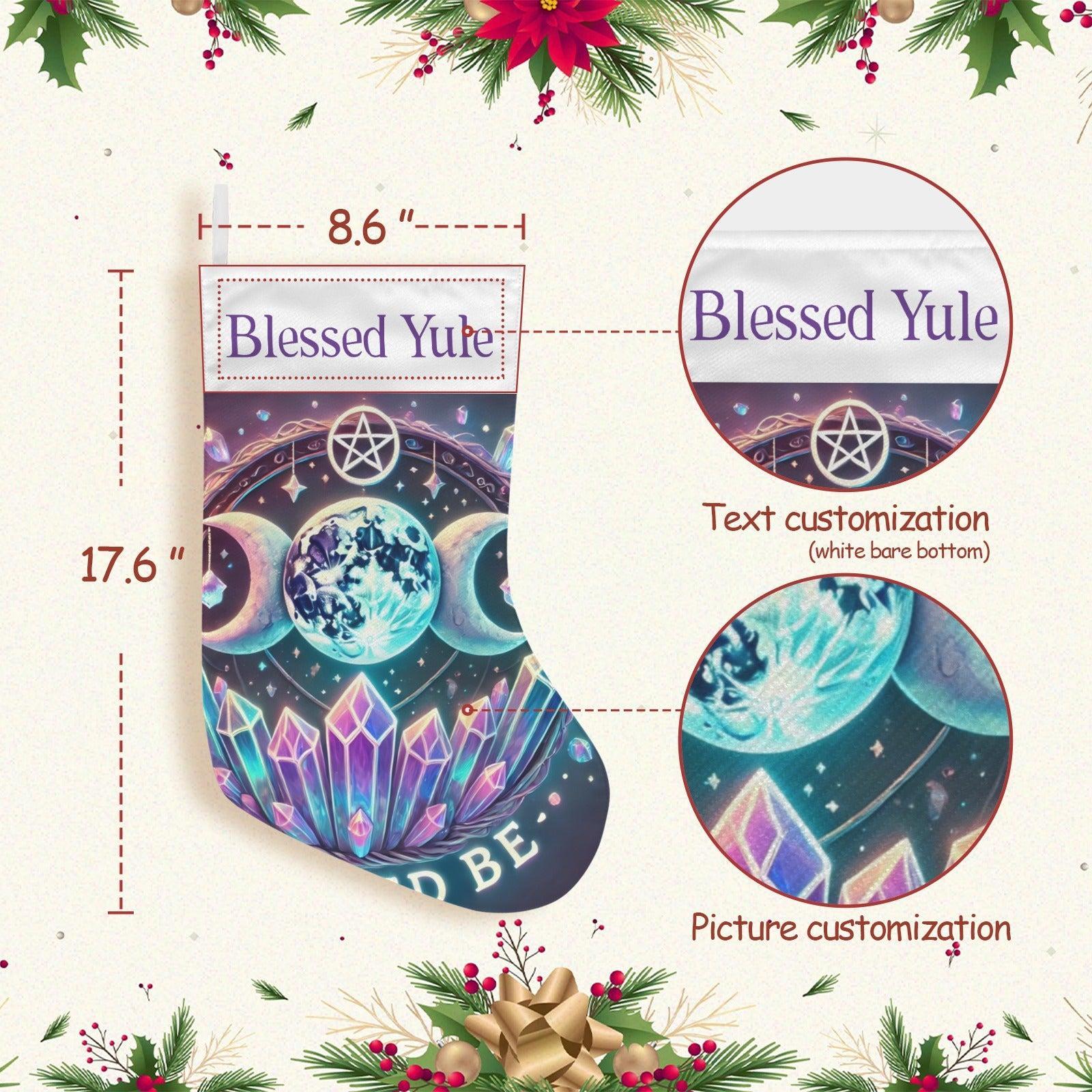 Blessed Yule Triple Moon Wicca Christmas Stocking for Yule Decorations-MoonChildWorld