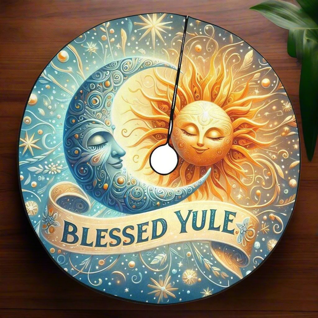 Celestial Sun Moon Christmas Tree Skirt for Yule Decor-MoonChildWorld