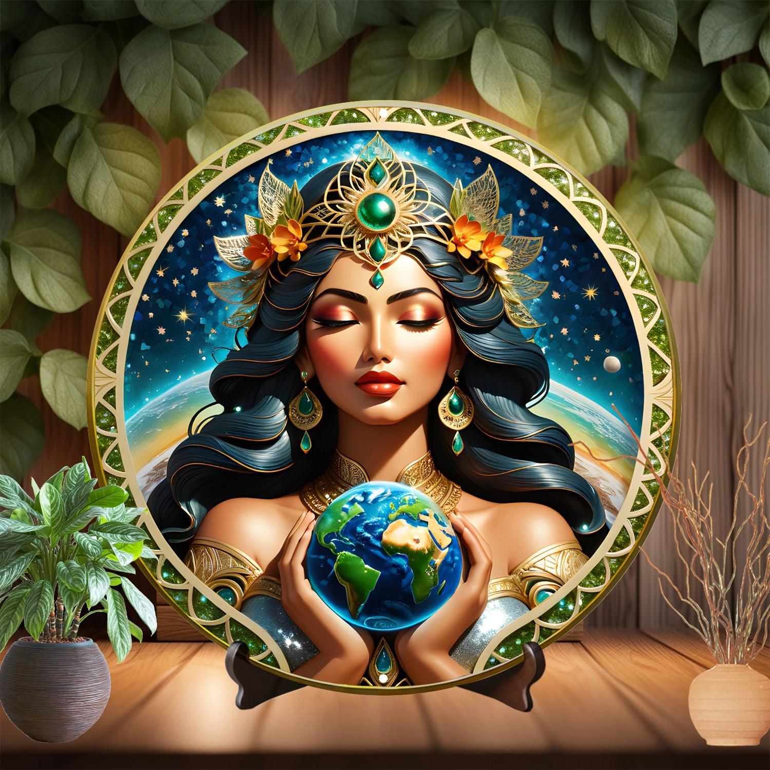 Gaia Goddess Earth Metal Sign Mother Earth Wall Art-MoonChildWorld